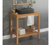 Pyvara Lavabo en teck massif avec lavabo en marbre noir - 74 x 45 x 75 cm - Armoire de salle de bain avec espace de rangement - Barre porte-serviettes et montage mural - Pour toilettes et buanderies