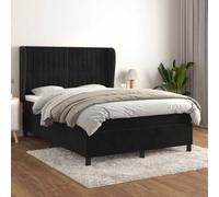Pyvara Lit à sommier tapissier avec matelas, 140 x 190 cm, noir, en velours, avec tête de lit réglable et matelas à ressorts ensachés, pour un confort de chambre à coucher et une solution peu