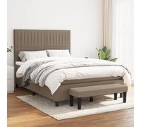 Pyvara Lit à sommier tapissier avec matelas, 140 x 190 cm, tissu taupe, tête de lit réglable, matelas à ressorts ensachés, banc inclus, idéal pour chambre à coucher WG Appartement, cadre de lit