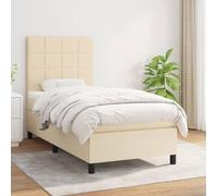Pyvara Lit à sommier tapissier avec matelas, crème, 90 x 190 cm, tissu, tête de lit réglable, matelas à ressorts ensachés, lit simple pour chambre à coucher, lit rembourré confortable avec surmatelas