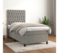 Pyvara Lit à sommier tapissier en velours gris clair 90 x 190 cm avec matelas à ressorts ensachés, tête de lit réglable, surmatelas et cadre de lit stable pour chambre à coucher, lit d'appoint