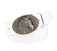 PYWJGZSX Ceinture, Ceinture Pour Hommes, Ceinture Western Pour Hommes, Ceinture de Cow-Boy Pour Femmes, Ceinture À Boucle de Tête de Cheval Western de Pays En Relief/B White/130Cm/51In