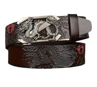 PYWJGZSX Ceinture En Cuir Véritable Pour Hommes Et Femmes Avec Ceinture À Boucle 3D Dragon Automatique Gravée, Ceinture À Boucle Automatique, Ceinture Pantalon Décontractée/Coffee/110Cm/43"