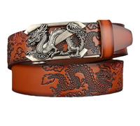 PYWJGZSX Ceinture En Cuir Véritable Pour Hommes Et Femmes Avec Ceinture À Boucle 3D Dragon Automatique Gravée, Ceinture À Boucle Automatique, Ceinture Pantalon Décontractée/Brown/110Cm/43"