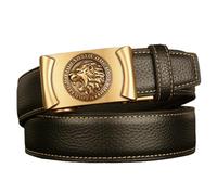 PYWJGZSX Ceinture Pour Homme Avec Motif Animal En Or Creux Gravé Boucle Automatique Ceinture En Cuir À Point de Cliquet Pour Homme Ceinture Western Noire Réglable/Lion/115Cm/Waist:39"