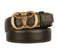 PYWJGZSX Ceinture Pour Homme Avec Motif Animal En Or Creux Gravé Boucle Automatique Ceinture En Cuir À Point de Cliquet Pour Homme Ceinture Western Noire Réglable/Bull/120Cm/Waist:41"