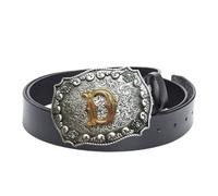 PYWJGZSX Ceinture Pour Homme, Ceinture En Cuir Pour Homme, Ceinture Western Cowboy Pour Homme Avec Boucle En Alliage Avec Motifs Alphabétiques/D Black/130Cm/51.2''