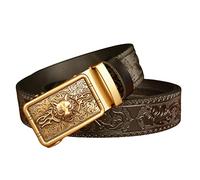 PYWJGZSX Ceinture Pour Homme, Ceinture En Cuir Véritable En Relief, Glissière Automatique À Tête de Renard En Or Imprimée En 3D Avec Boucle Coffret Cadeau de Mode Pour Hommes/Black/120Cm/Waist:40"~42"