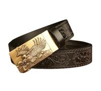 PYWJGZSX Ceinture Pour Homme, Ceinture Véritable À Cliquet Pour Homme Avec Motif D'Aigle Planant Gravé, Ceinture À Boucle de Cow-Boy Automatique, Ceinture Western Réglable/Black/130Cm/Waist:45"