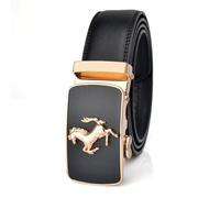 PYWJGZSX Ceinture Pour Hommes,Ceinture Pour Hommes,Ceinture À Boucle Automatique En Cuir de Vachette 2 Couches,Ceinture de Style Western/Black A/130Cm/51.2''