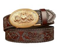 PYWJGZSX Ceinture Pour Hommes, Fleur En Relief Et Feuille Vintage Casual Cowboy Ceinture Avec Or Coyote Fox Triple Head Ceinture À Boucle Automatique/Coffee/115Cm/45"