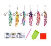 PYXGAR Kit de 8 marque-pages à peindre avec des diamants 5D : pendentif plume, marque-pages en cristal, cadeau personnalisé à faire soi-même, idéal pour les enfants et les jeunes filles.
