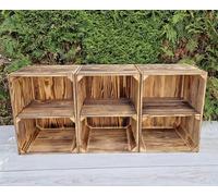 PYXIDAS,Boîtes en bois longues, courtes-Ensemble de bols à fruits,dimensions 40x29x25 cm - taille moyenne, peut être utilisé comme récipient ou décoratif,résistant et propre (Effet Brûlé Court,3)