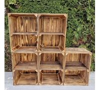 PYXIDAS,Boîtes en bois longues, courtes-Ensemble de bols à fruits,dimensions 40x29x25 cm - taille moyenne, peut être utilisé comme récipient ou décoratif,résistant et propre (Effet Brûlé Court,5)