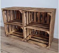 PYXIDAS,Boîtes en bois longues,courtes-Ensemble de bols à fruits, dimensions 50x40x30 cm - taille moyenne,peut être utilisé comme récipient ou décoratif,résistant et propre (Effet Brûlé Court, 2)