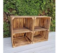 PYXIDAS Caisse en Bois avec Étagère 40x29x25 cm - Rangement Déco Rustique (Effet Brûlé Court,2)