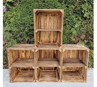 PYXIDAS Caisse en Bois avec Étagère 40x29x25 cm - Rangement Déco Rustique (Effet Brûlé Court,4)