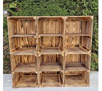 PYXIDAS Caisse en Bois avec Étagère 40x29x25 cm - Rangement Déco Rustique (Effet Brûlé Court,6)