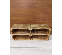PYXIDAS Caisse en Bois avec Étagère 40x29x25 cm - Rangement Déco Rustique (Effet brûlé longtemps,2)