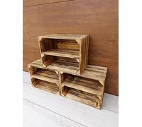 PYXIDAS Caisse en Bois avec Étagère 40x29x25 cm - Rangement Déco Rustique (Effet brûlé longtemps,3)