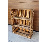 PYXIDAS Caisse en Bois avec Étagère - Rangement, Déco, Rustique & Vintage (Effet Brûlé Court,1)