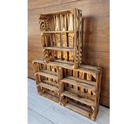PYXIDAS Caisse en Bois avec Étagère - Rangement, Déco, Rustique & Vintage (Effet Brûlé Court,3)