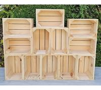 PYXIDAS Caisses en bois en ensembles de 1 à 18 boîtes pour le stockage et fabriquées à partir de bois massif décoration effet brûlé ou une finition naturelle 30x20x15cm (Naturel 12 caises, 30x20x15)
