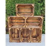 PYXIDAS Caisses en bois massif 30x20x15 cm, lot de 1 à 12 - Pour le rangement et la déco - Finition naturelle ou effet brûlé - Style rustique, solide et empilable (Effet brûlé 6 caises, 30x20x15)
