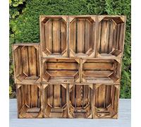 PYXIDAS Caisses en bois massif 30x20x15 cm, lot de 1 à 12 - Pour le rangement et la déco - Finition naturelle ou effet brûlé - Style rustique, solide et empilable (Effet brûlé 10 caises, 30x20x15)