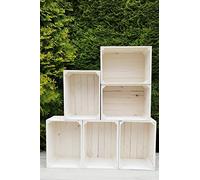 PYXIDAS Gris,Bianca,Rustique Wooden Boxes-Ensemble de bols à fruits,dimensions 40x29x25 cm-taille moyenne, peut être utilisé comme récipient ou décoratif,résistant et propre (Blanc, 6)
