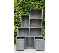 PYXIDAS Gris,Bianca,Rustique Wooden Boxes-Ensemble de bols à fruits,dimensions 40x29x25 cm-taille moyenne, peut être utilisé comme récipient ou décoratif,résistant et propre (Gris, 12)