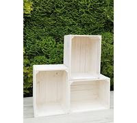 PYXIDAS Gris,Bianca,Rustique Wooden Boxes-Ensemble de bols à fruits,dimensions 40x29x25 cm-taille moyenne, peut être utilisé comme récipient ou décoratif,résistant et propre (Blanc, 3)