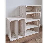 PYXIDAS Gris, Blanc, long court Boîtes en bois - ensemble de bols à fruits, dimensions 50x40x30 cm - taille moyenne, peut être utilisé comme récipient ou décoratif, (Étagère longue blanche, 4)