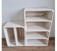 PYXIDAS Gris, Blanc, long court Boîtes en bois - ensemble de bols à fruits, dimensions 50x40x30 cm - taille moyenne, peut être utilisé comme récipient ou décoratif, (Étagère longue blanche, 3)