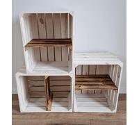 PYXIDAS Gris, Blanc, long court Boîtes en bois - ensemble de bols à fruits, dimensions 50x40x30 cm - taille moyenne, peut être utilisé comme récipient ou décoratif, (Short Brûlé Blanc, 3)
