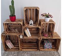 PYXIDAS Lot de 5,7,9,10,13 Incroyables caisses en Bois Solides, Finition Rustique brûlée, Petites boîtes de Rangement en Bois, caisses à Fruits et Pommes, (Lot de 7 Effet brûlé)