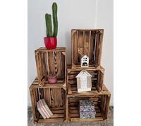 PYXIDAS Lot de 5,7,9,10,13 Incroyables caisses en Bois Solides, Finition Rustique brûlée, Petites boîtes de Rangement en Bois, caisses à Fruits et Pommes, (Lot de 5 Effet brûlé)