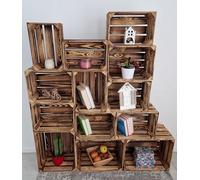 PYXIDAS Lot de 5,7,9,10,13 Incroyables caisses en Bois Solides, Finition Rustique brûlée, Petites boîtes de Rangement en Bois, caisses à Fruits et Pommes, (Lot de 13 Effet brûlé)