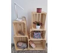 PYXIDAS lot de 5,7,9,10,13 Incroyables caisses en bois solides, finition rustique brûlée, petites boîtes de rangement en bois, caisses à fruits et pommes, (Lot de 5 Naturel)