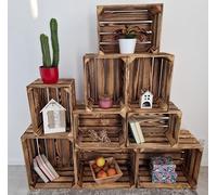 PYXIDAS Lot de 5,7,9,10,13 Incroyables caisses en Bois Solides, Finition Rustique brûlée, Petites boîtes de Rangement en Bois, caisses à Fruits et Pommes, (Lot de 9 Effet brûlé)