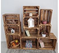 PYXIDAS Lot de 5,7,9,10,13 Incroyables caisses en Bois Solides, Finition Rustique brûlée, Petites boîtes de Rangement en Bois, caisses à Fruits et Pommes, (Lot de 10 Effet brûlé)