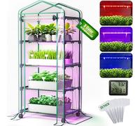 PYY Mini serre d'intérieur avec lampe de croissance - Petite serre d'extérieur portable avec roues, thermomètre, housse de tente en PVC, 4 kits 3 LED à intensité variable, 3 couleurs, 61 cm et 3