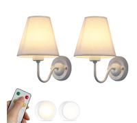 PZAOJAU Applique murale à piles noire avec abat-jour en tissu, ensemble de 2 appliques murales à piles, télécommande sans fil, lampe murale vintage de ferme, fixation murale pour chambre à coucher, sa