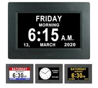 PZCC 7 Pouces LCD Horloge Numérique Calendrier avec Date Jour Et Heure Horloge Non-Abrégée Auto Dimming 8 Langues HD Display Rappel pour Alzheimer Les Personnes âgées et Les Enfants (Noir)