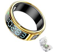 PZCC Bague Connectée Homme Femme, Tracker de Health, IP68 Smart Ring, Écran LED, Surveillance de La Fréquence Cardiaque, de l'exercice et du Sommeil, Compatible avec iOS/Android (Doré, 13)