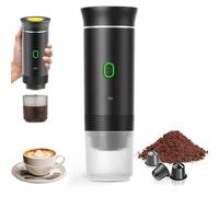 PZCC Machine à Cafe Portable,3 En1 Cafetière à Expresso Chauffage Électrique,12V Expresso Cafetière Rechargeable,Pour Bureau,Voyage,Maison,Compatible avec les Capsules Espresso et Café Moulu (Noir)