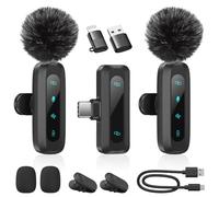 PZCC Microphone de Lavalier sans Fil pour iPhone,iPad,téléphone Android,2-pcs Micro Cravate pour avec réduction du Bruit,réverbération et sourdine,Mini Micro pour Vlogging,Enregistrement vidéo