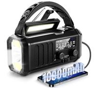 PZCC Radio Manivelle Survie, Radio Portable Rechargeable, Batterie Rechargeable10 000 Mah Power Bank, Solaire Météo à Manivelle avec Am/FM, SoS Alarm, Lampe Poch, Ourdoor, Emergency (Noir)