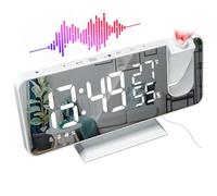 PZCC Reveil Projecteur Plafond, FM Radio Reveil Projection 180°，Alarmes Snooze Charge USB Reveil Numérique LED， 4 Niveaux de Luminosité12/24H Cadeaux de Noël pour Enfants