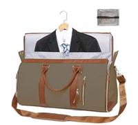 PZCC Sac de Voyage Pliable, Foldable Travel Bag, Cabin Travel Bag,2 in 1 Hanging Suitcase, Sac Voyage Femme, with Shoe Compartment, for Business Trips and Weekend Getaways (Gris Brun)